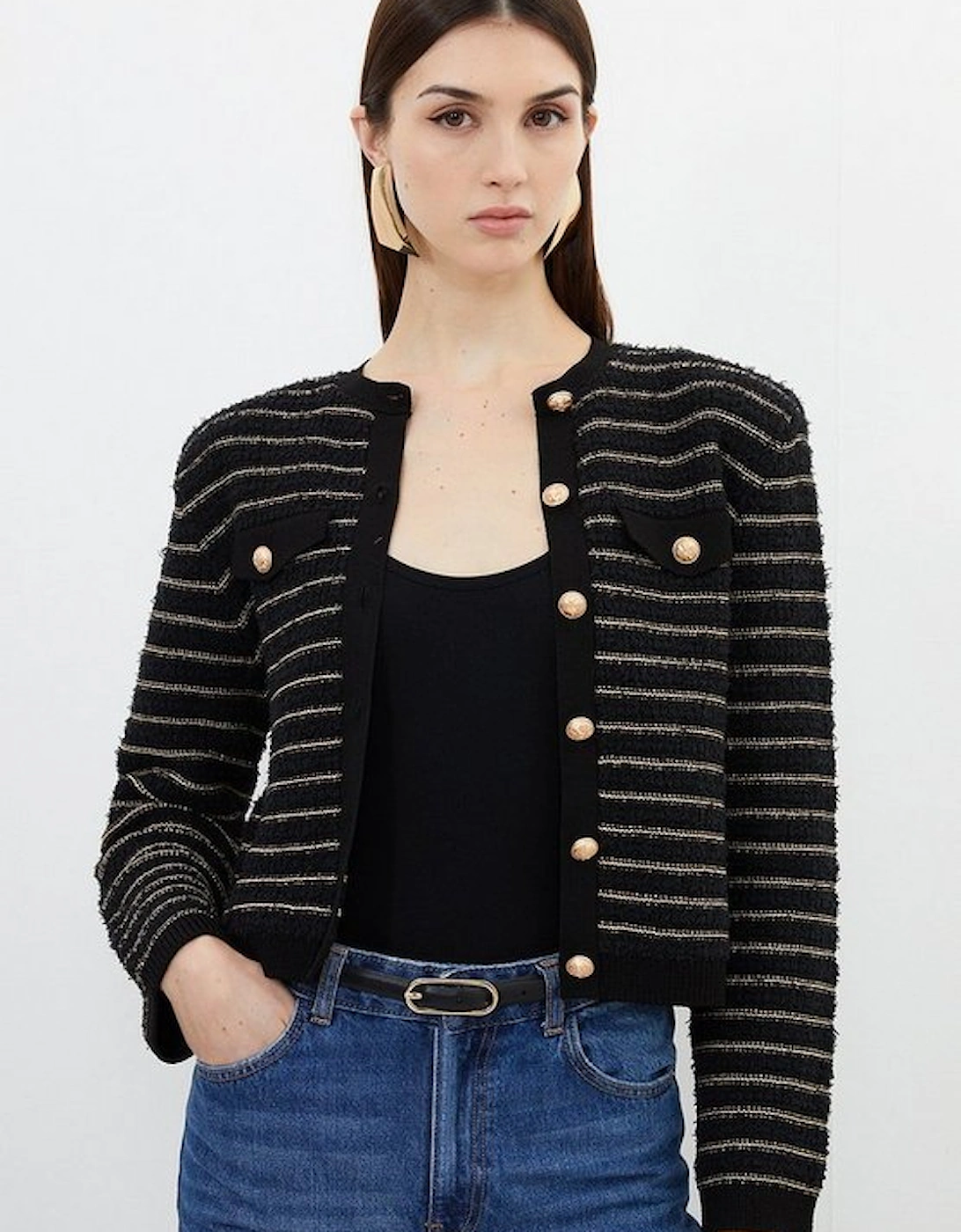 Textured Military Trim Knit Jacket, 5 of 4