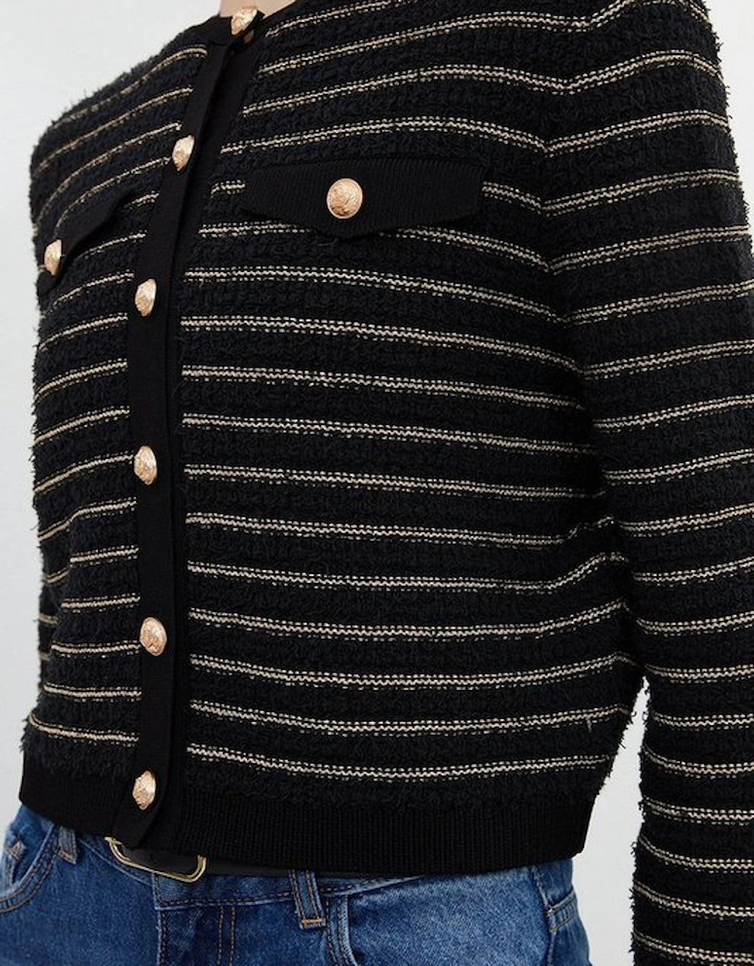 Textured Military Trim Knit Jacket