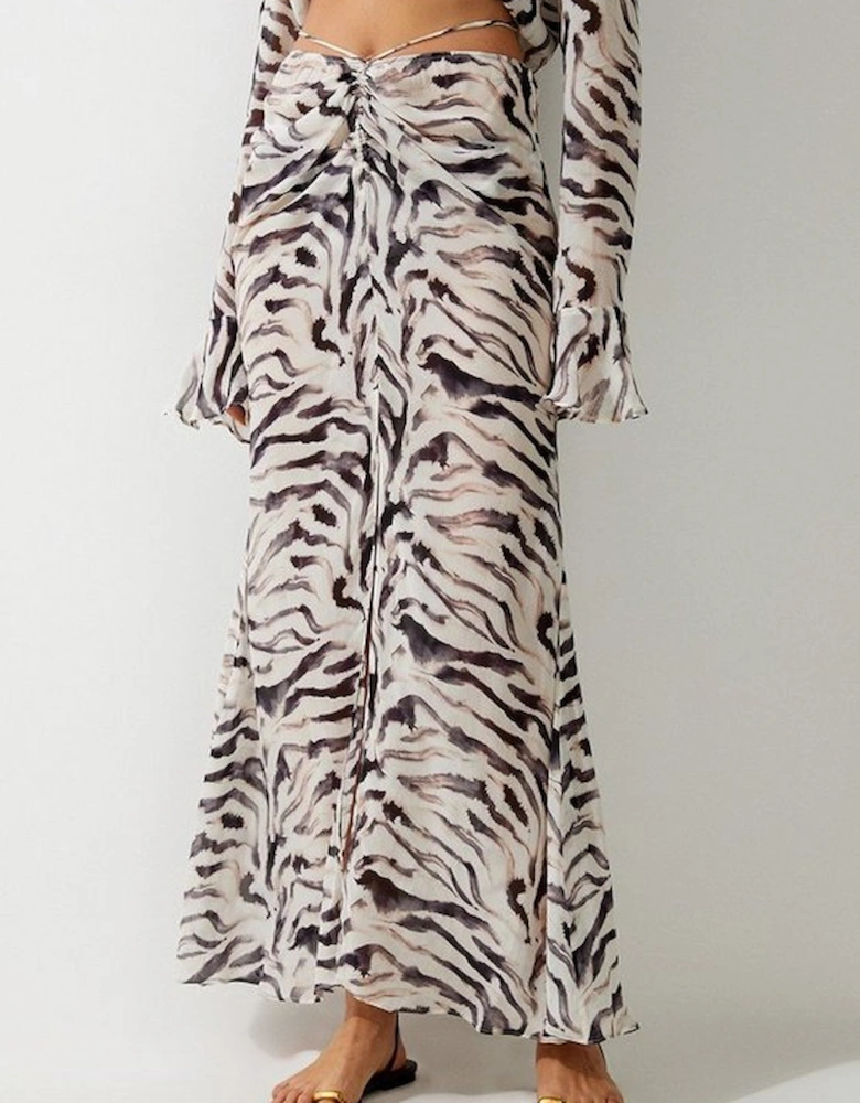 Animal Print Ruched Beach Skirt