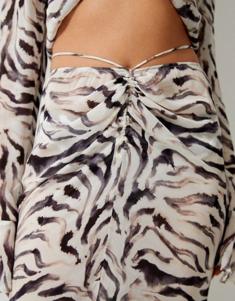 Animal Print Ruched Beach Skirt