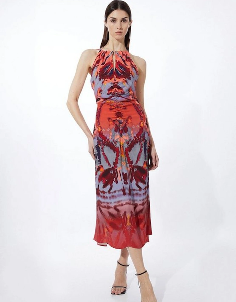 Petite Mirrored Print Satin Crepe Woven Maxi Dress