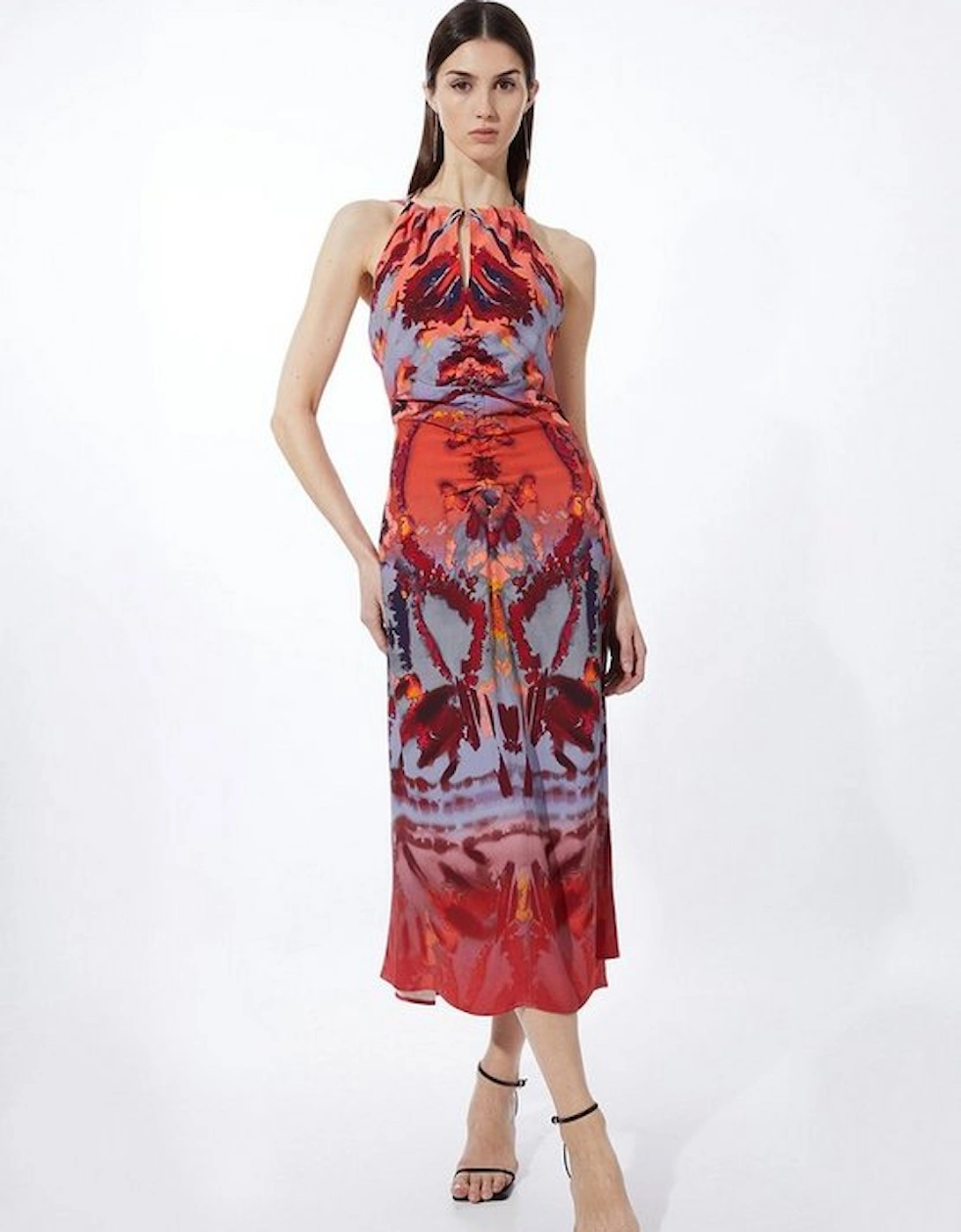 Petite Mirrored Print Satin Crepe Woven Maxi Dress, 5 of 4