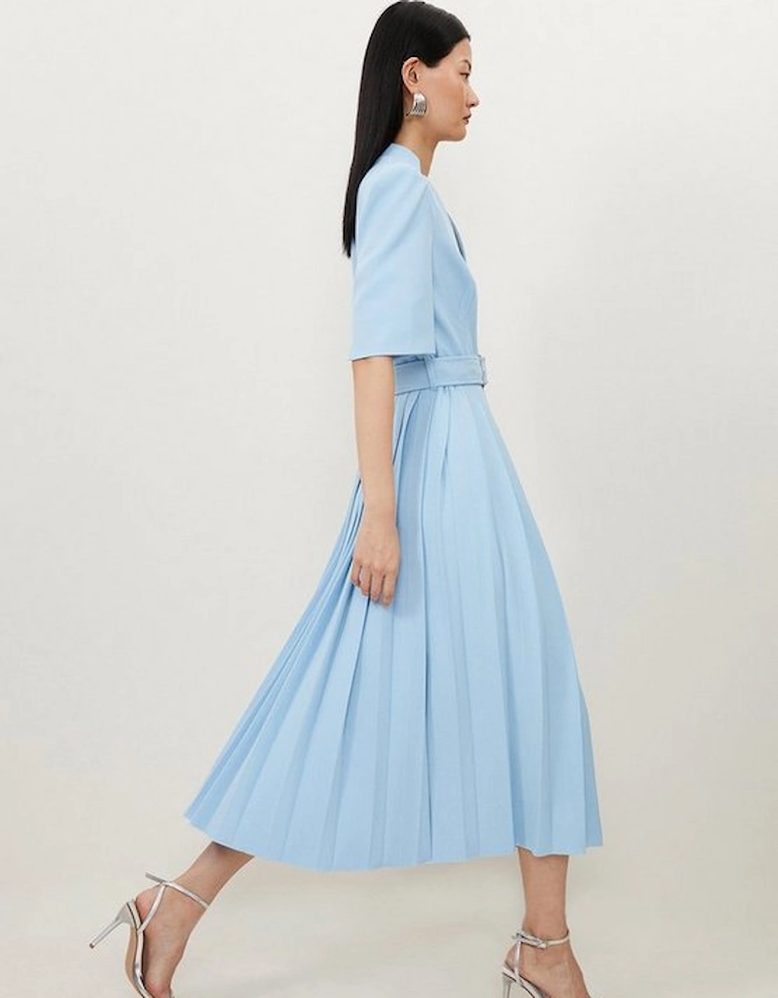 Tall Structured Crepe Forever Pleated Midi Dress