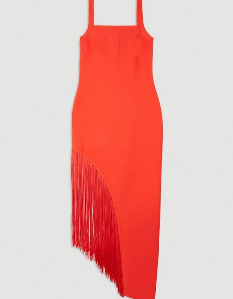 Figure Form Bandage Asymmetric Fringe Hem Knit Dress