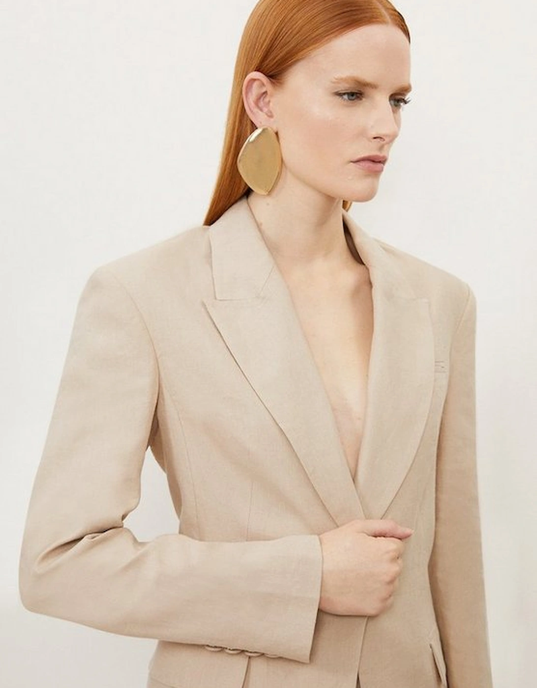 Linen Tailored Single Breasted Longline Blazer