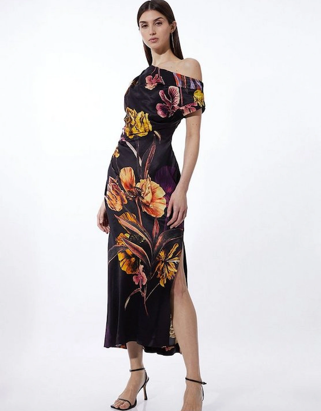 Petite Midnight Floral Satin Back Crepe Woven Maxi Dress, 5 of 4