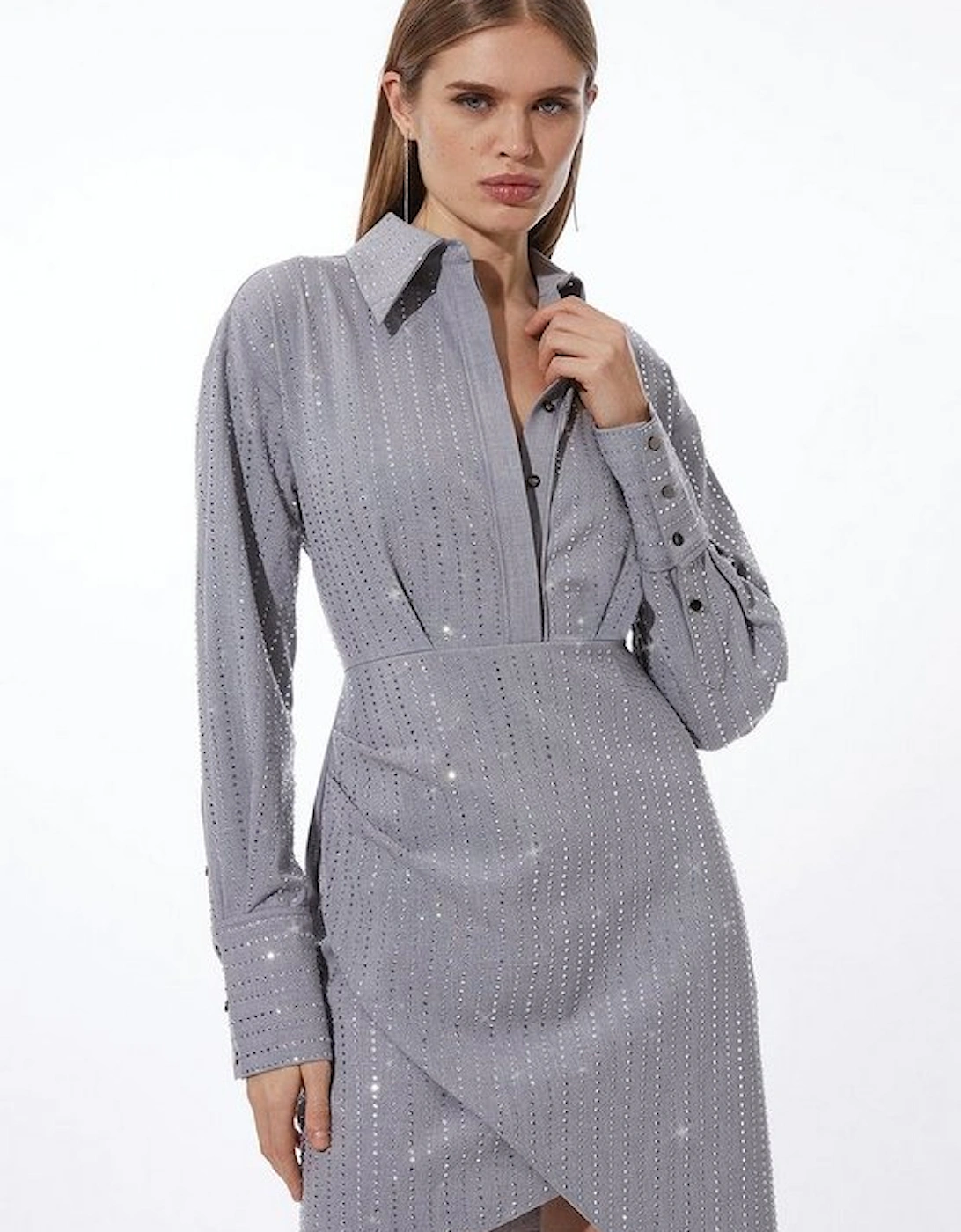 Embellished Wrap Woven Mini Shirt Dress, 5 of 4