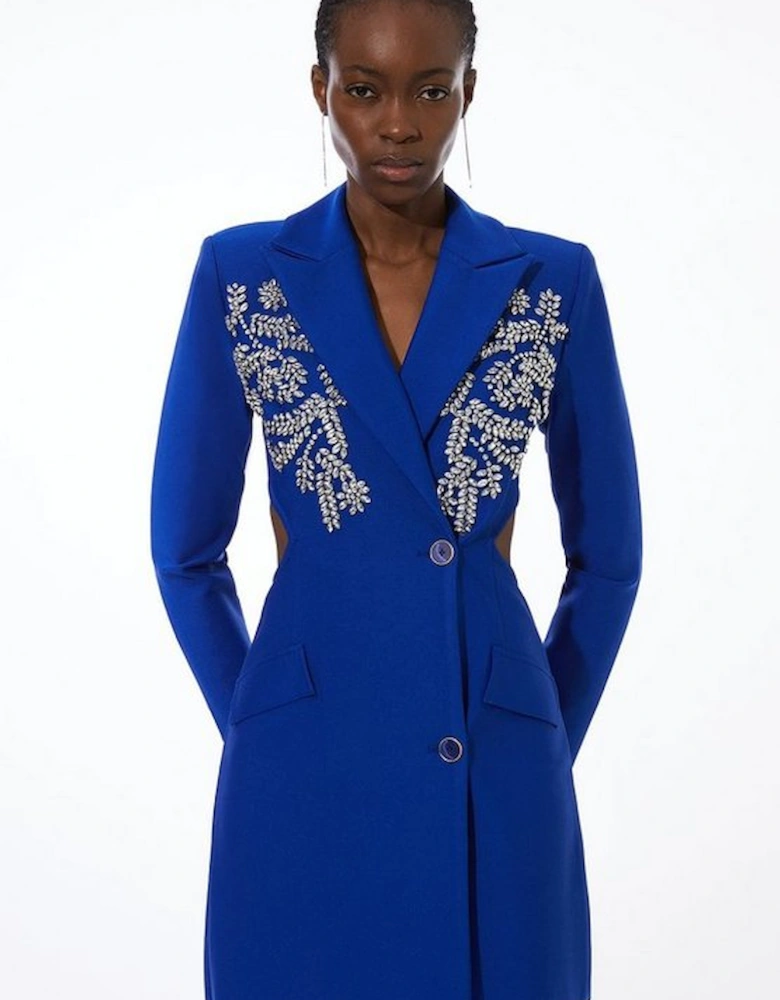 Embellished Figure Form Bandage Cut Out Back Blazer Dress