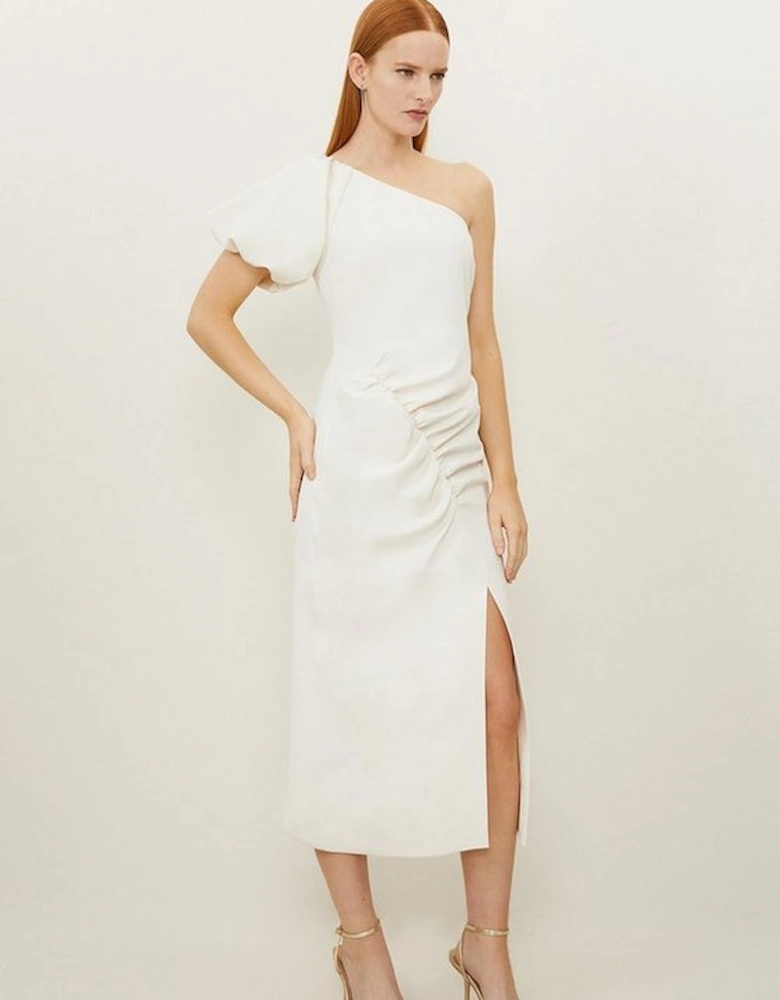 Soft Tailored One Shoulder Ruched Midaxi Dress