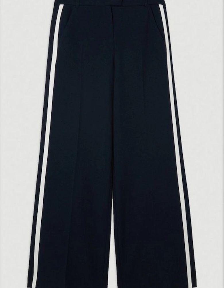 Compact Stretch Wide Leg Tipped Tailored Trousers