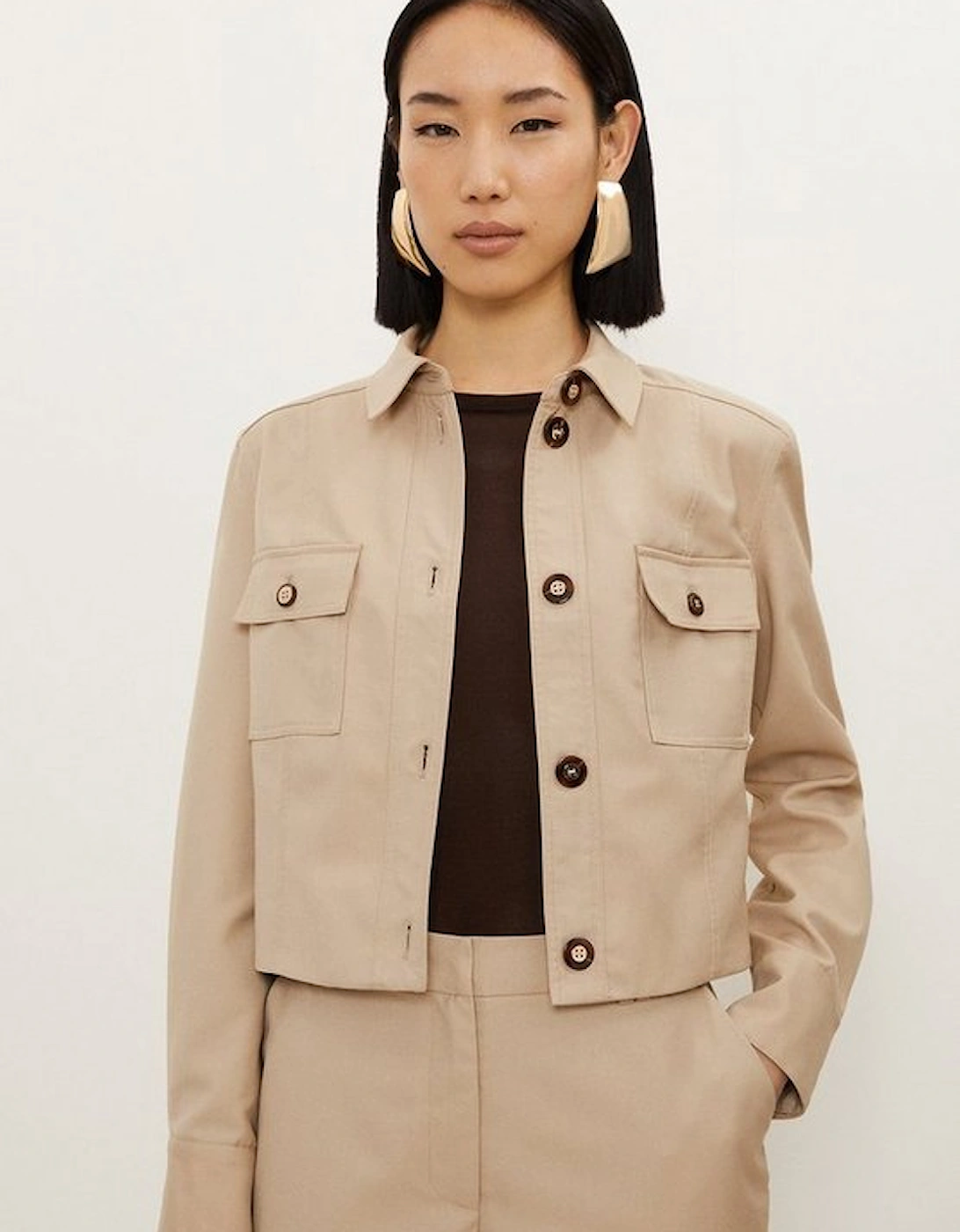 Twill Canvas Front Pocket Tailored Cropped Jacket, 5 of 4
