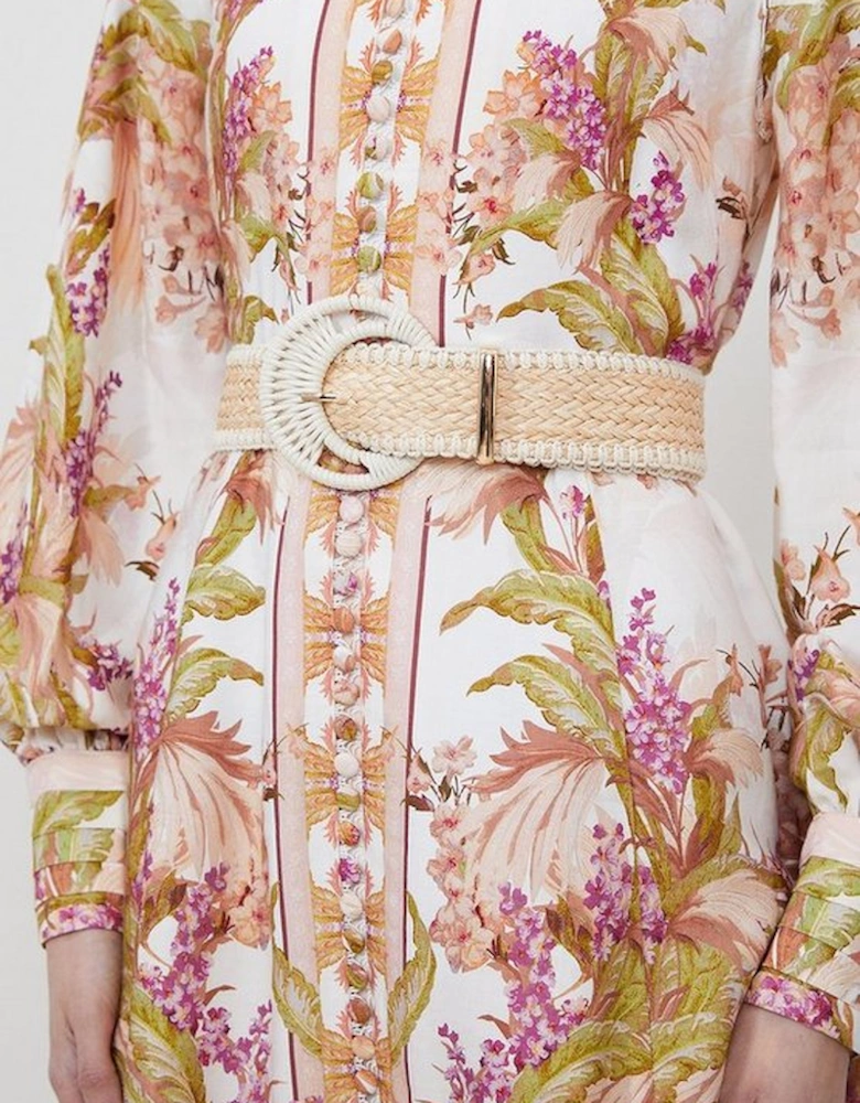 Mirorred Floral Viscose Linen Mini Dress