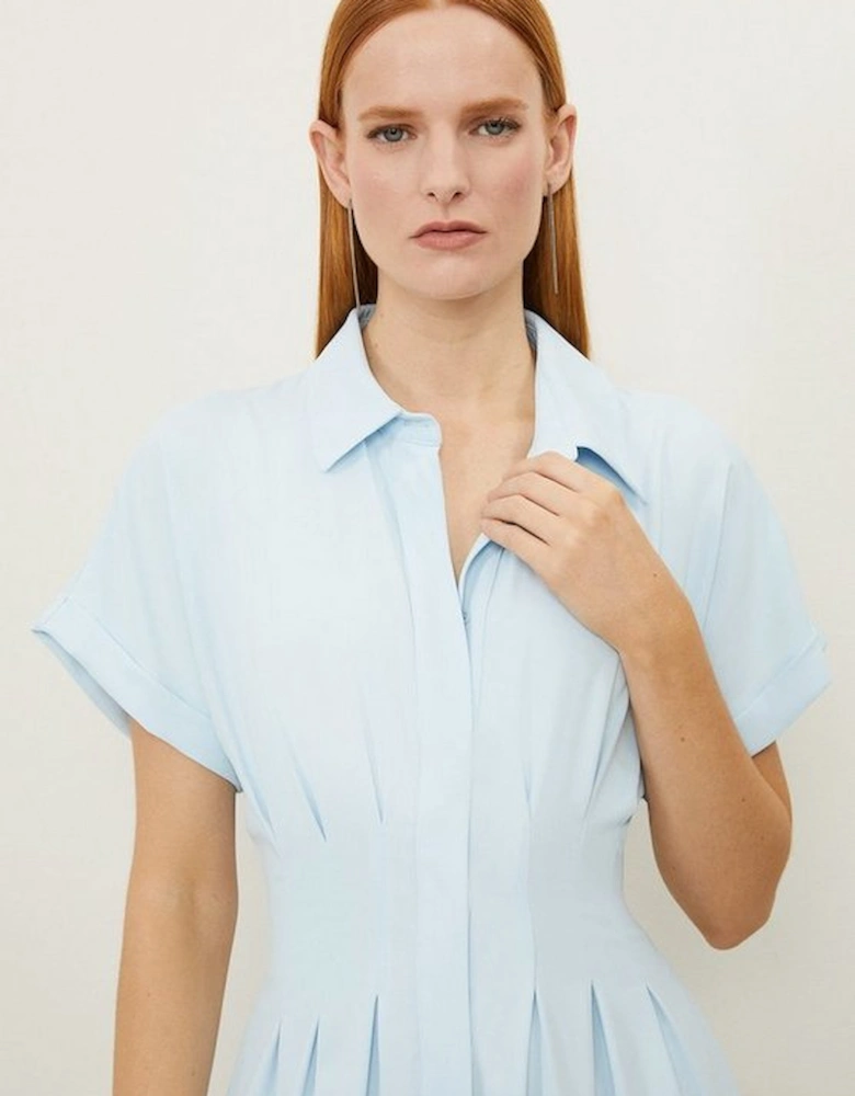 Soft Tailored Belted Darted Midi Shirt Dress