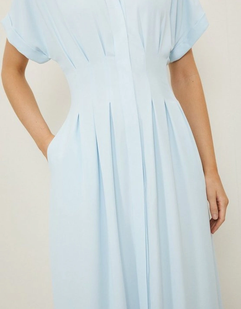 Soft Tailored Belted Darted Midi Shirt Dress