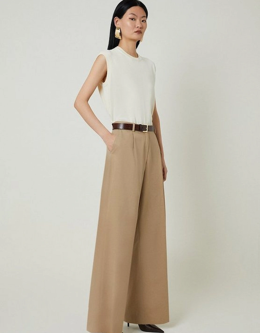 Petite Tencel Cotton Pleated Wide Leg Tailored Trousers, 5 of 4