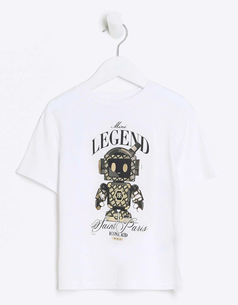 Mini Boys Graphic Robot T-Shirt - White