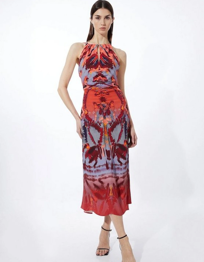 Mirrored Print Satin Crepe Woven Maxi Dress
