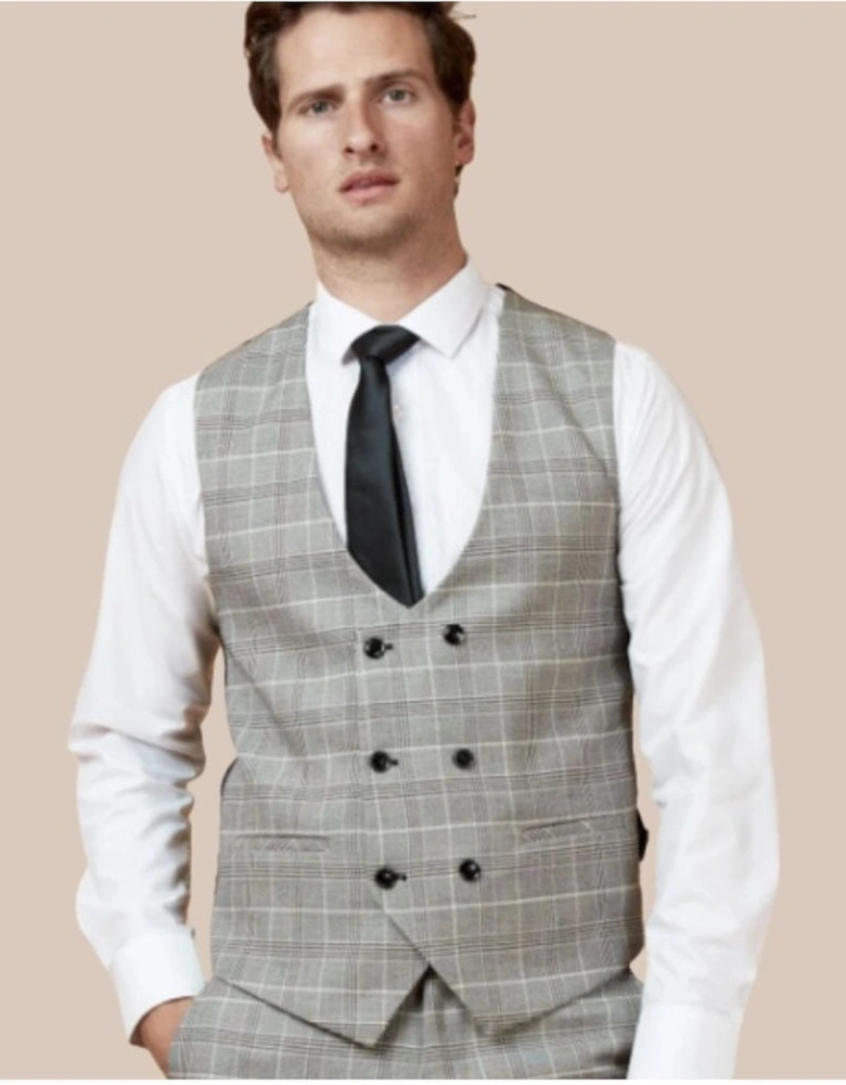 Ross Grey Check Double Breasted Waistcoat