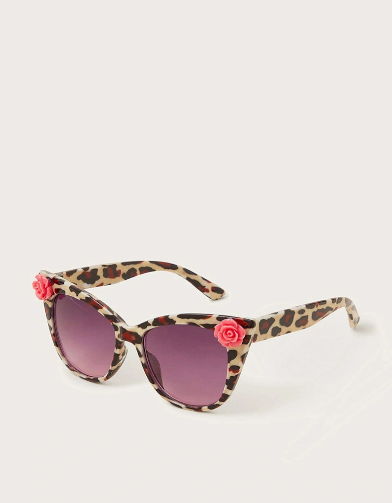 Girls Leopard Print Sunglasses With Case - Brown