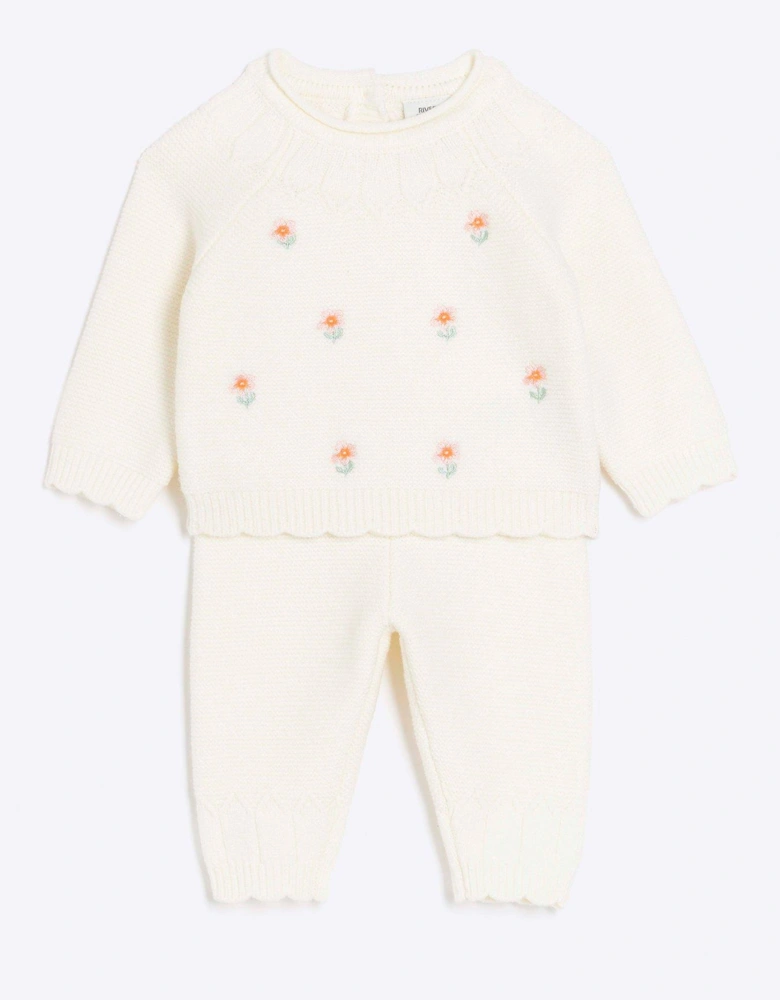 Baby Girls Floral Embroidery Set - Cream