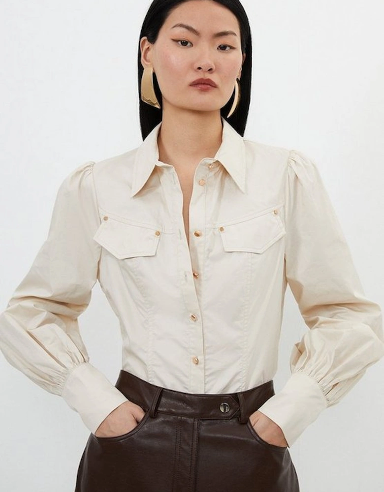 Cotton Sateen Pocket Detail Woven Shirt