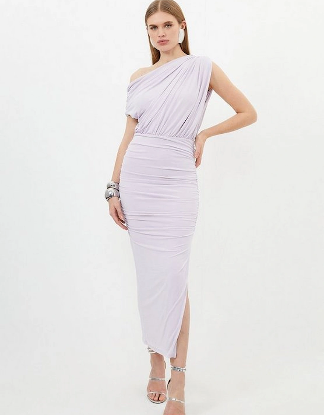 Jersey Crepe Asymetric Neckline Maxi Dress, 2 of 1