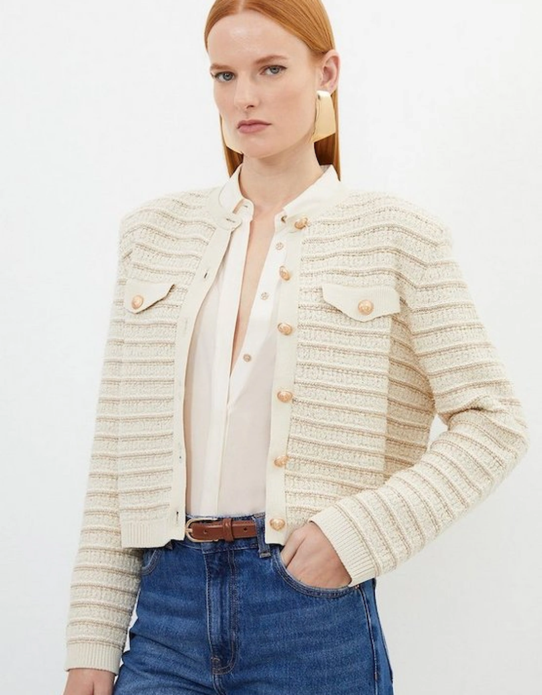 Textured Military Trim Knit Jacket, 5 of 4