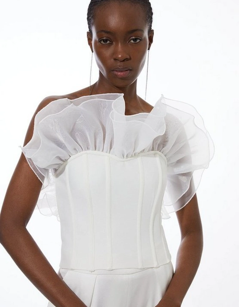 Figure Form Bandage Knit Organza Frill Detail Top