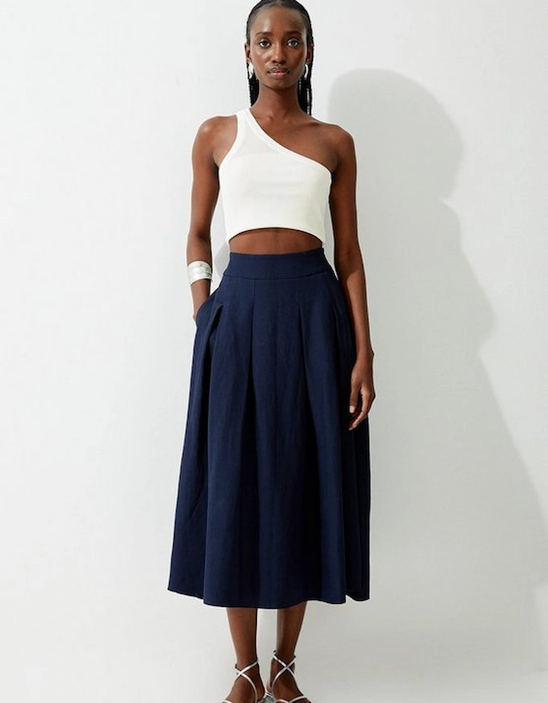 Linen Viscose Fluid Tailored Midaxi Full Skirt, 5 of 4