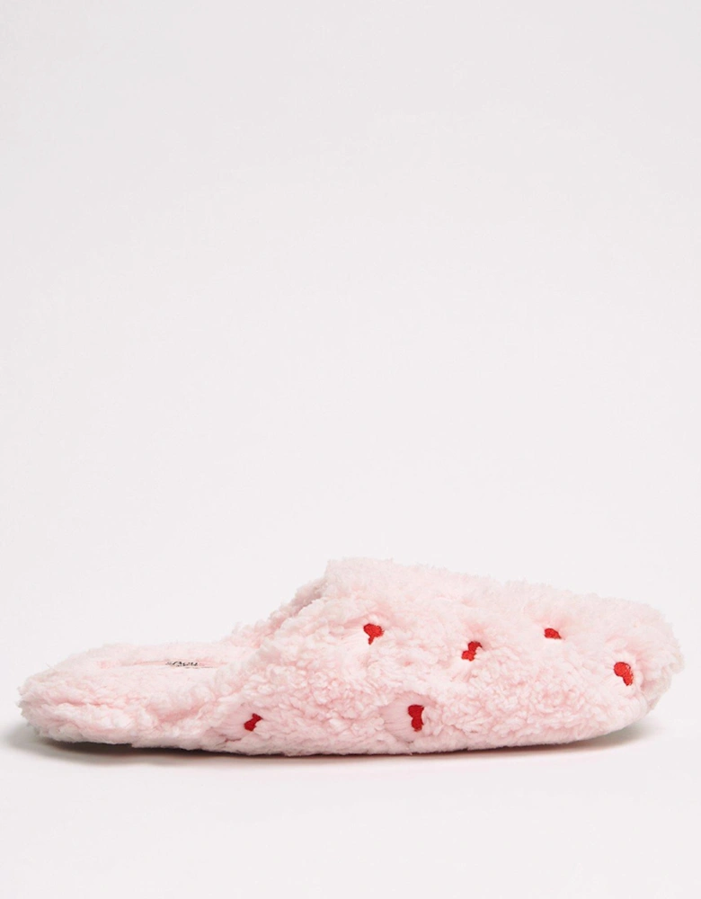 Heart Embroidered Mule - Pink