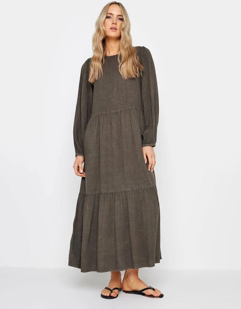 Tall Chocolate Acid Wash Smock Tiered Dress