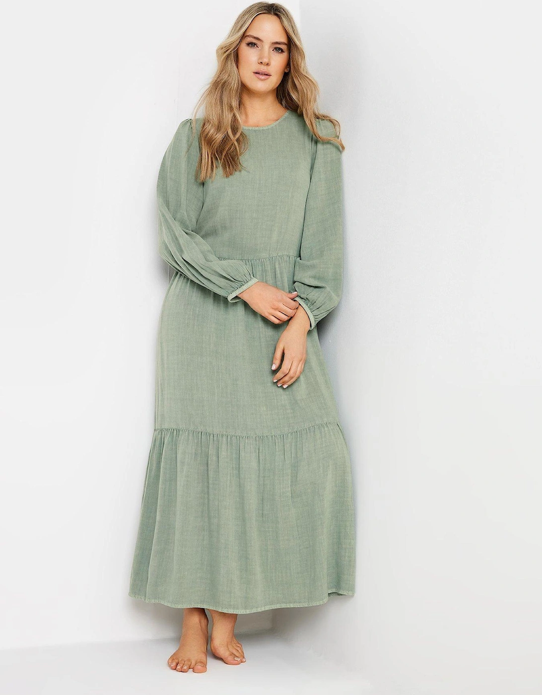 Tall Sage Acid Wash Smock Tiered Dress, 2 of 1