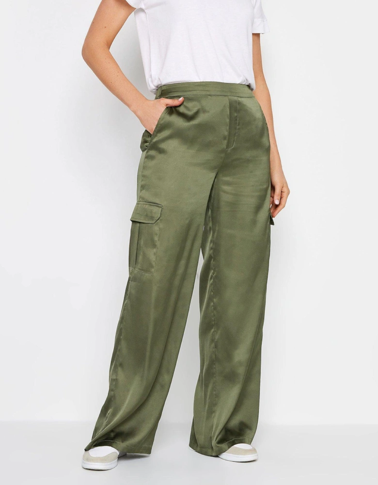 Tall Khaki Satin Wide Leg Trouser