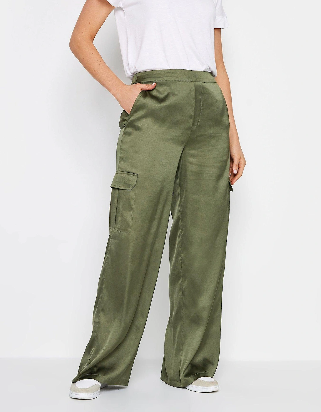 Tall Khaki Satin Wide Leg Trouser, 2 of 1