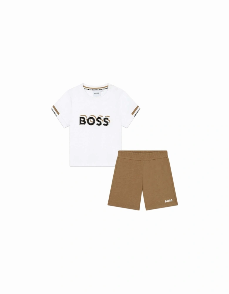 Baby Boys White & Brown Cotton Short Set
