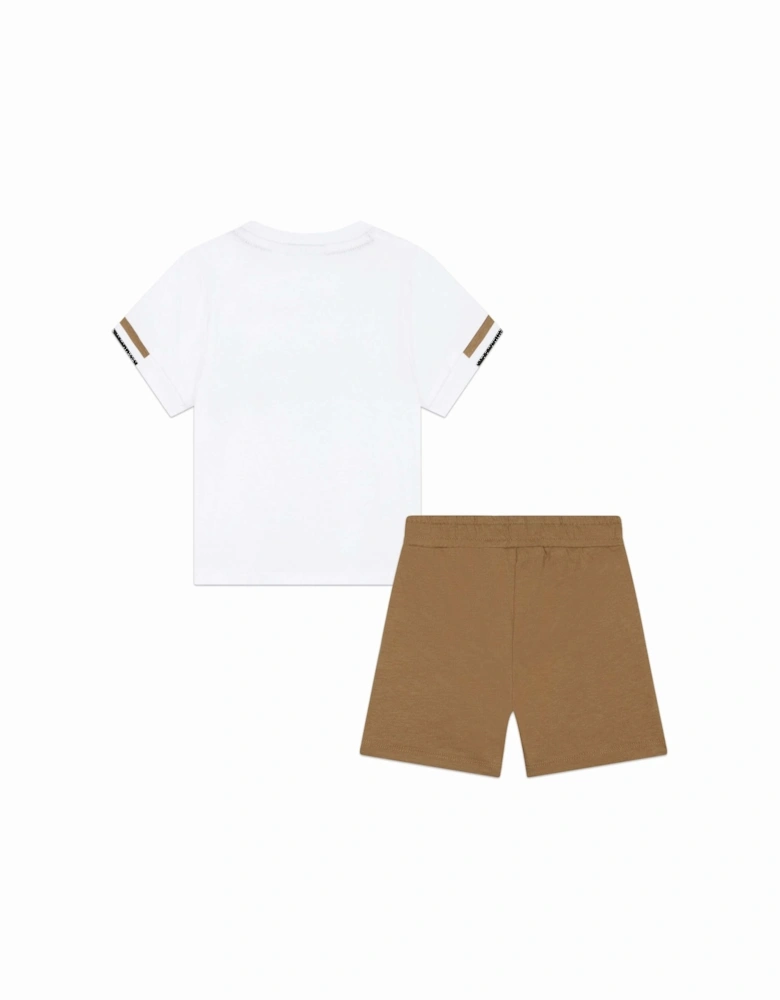 Baby Boys White & Brown Cotton Short Set