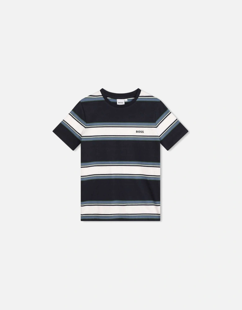 Boys Navy & White Short Sleeve Stripe T-Shirt