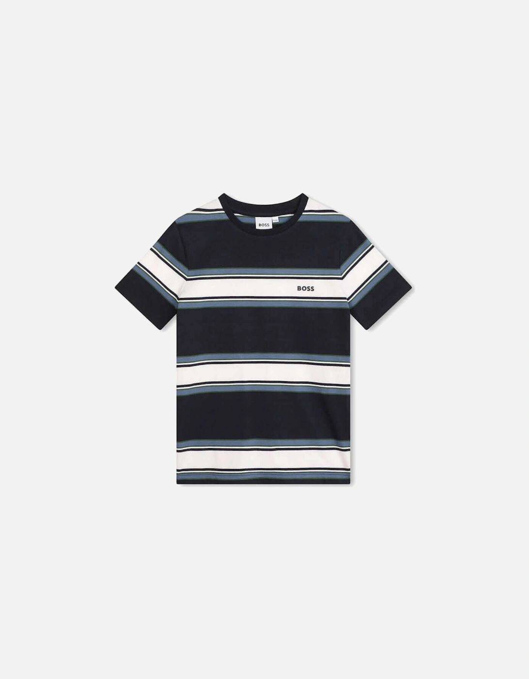 Boys Navy & White Short Sleeve Stripe T-Shirt, 4 of 3