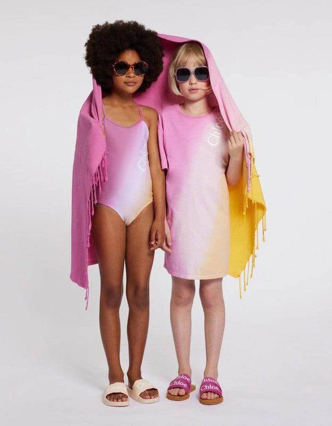 Girls Pink Tie Dye Swimming Costume