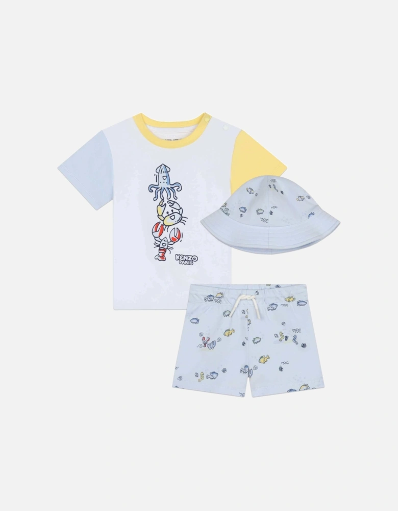 Baby Boys Blue Sea Life Shorts & Hat Set