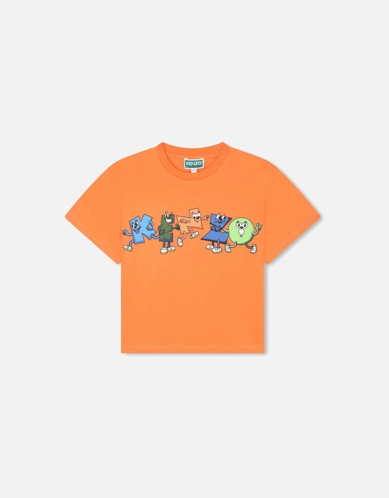 Boys Orange Cartoon Logo T-Shirt