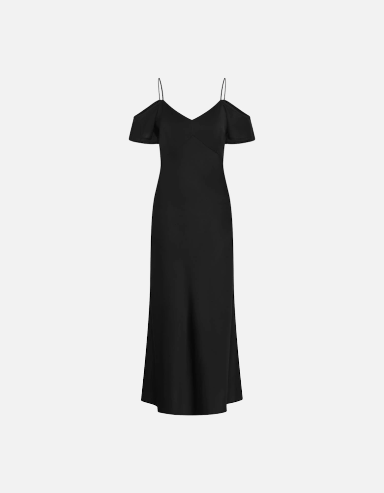 Anthia Drop Shoulder Midi Dress in Black