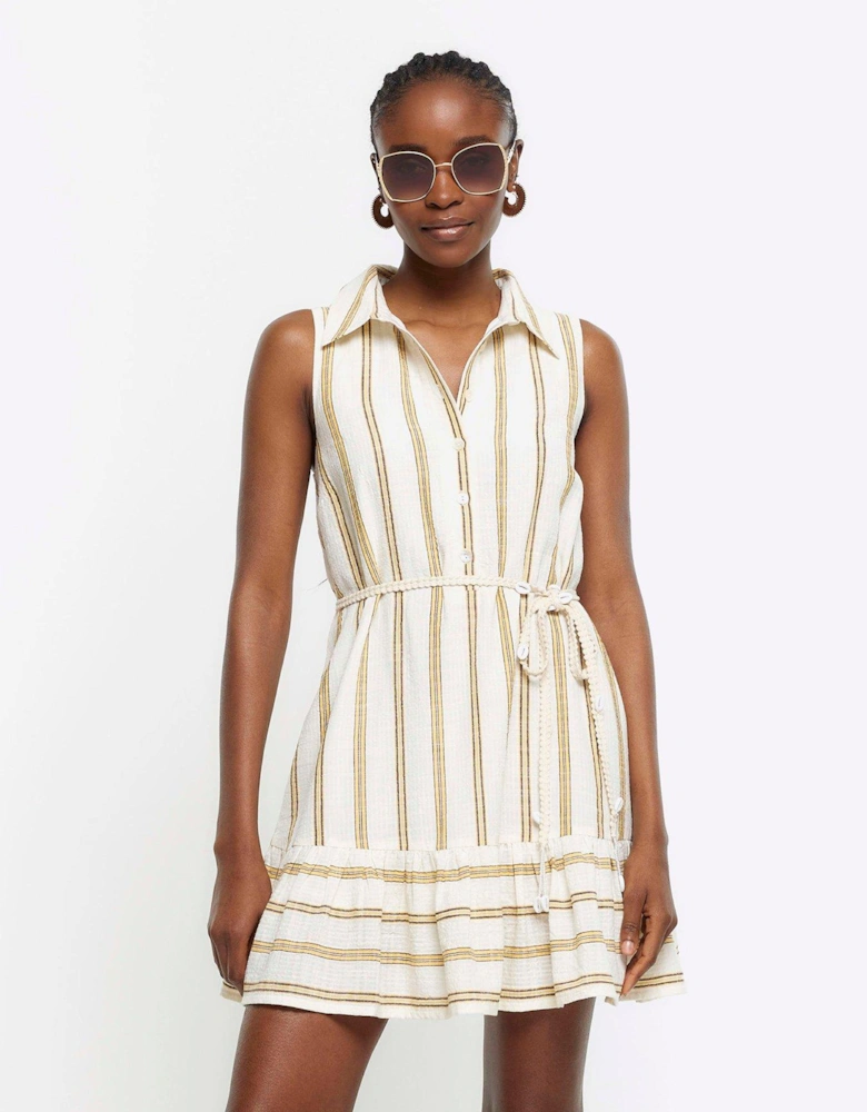 Textured Cotton Striped Dress - Yellow