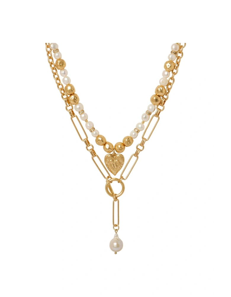 Gold 'Pearl Elegance' Real Pearl Layered Necklace Set
