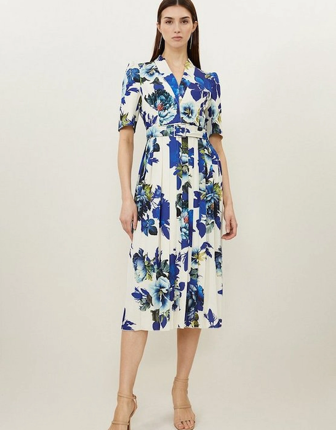 Tailored Crepe Floral Forever Pleated Midi Dress, 5 of 4