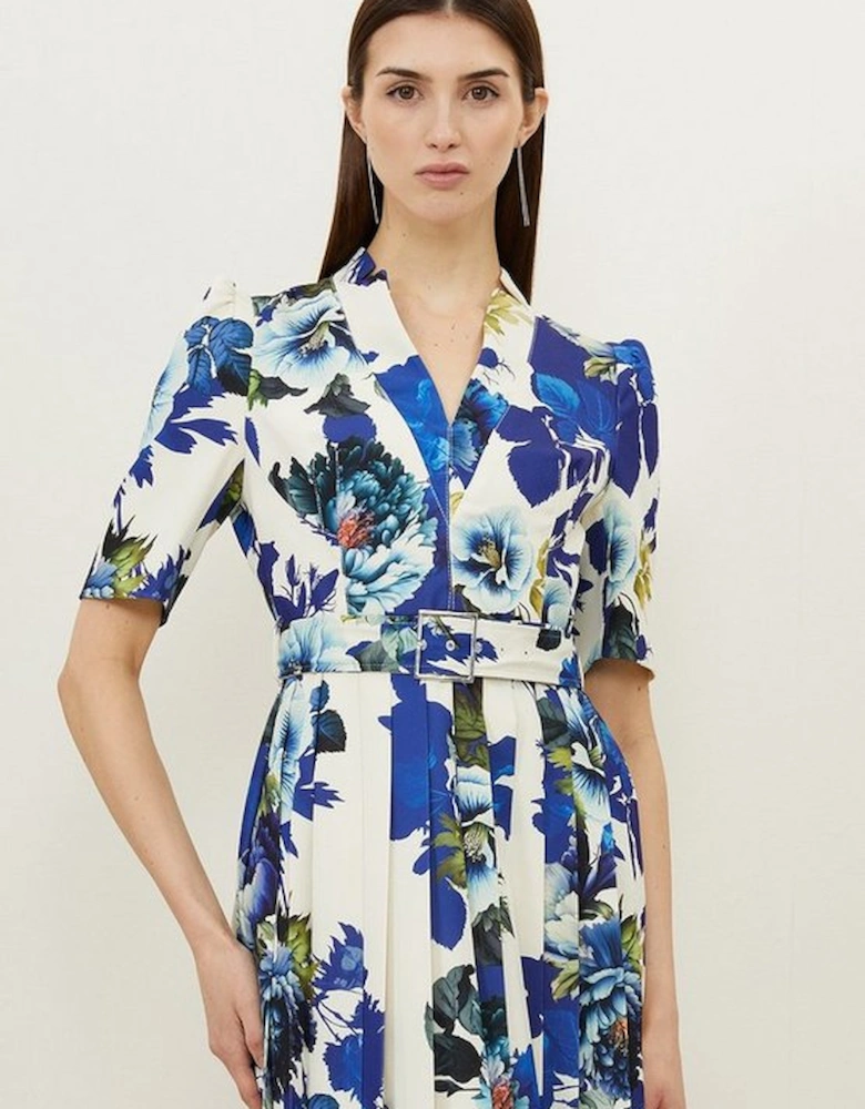 Tailored Crepe Floral Forever Pleated Midi Dress