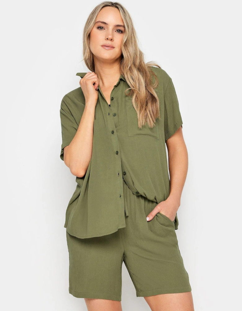 Tall Olive Crinkle Shirt Coord