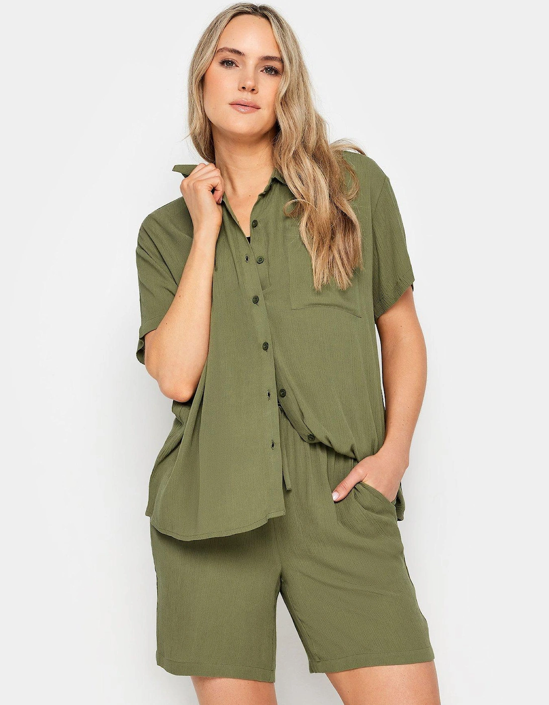 Tall Olive Crinkle Shirt Coord, 2 of 1