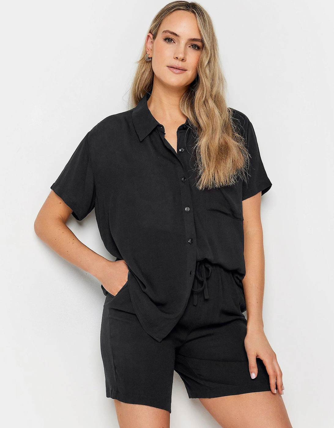 Tall Black Crinkle Shirt Coord, 2 of 1
