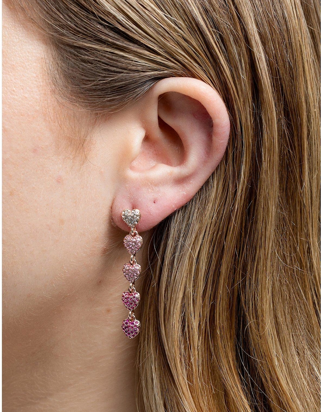 ROSE GOLD PLATED MICRO PAVE TONAL PINK DROP EARRING, 2 of 1